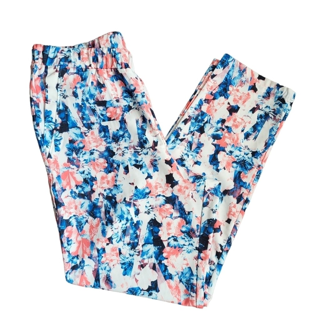 Disney Alice Floral Pull On Pants Womens 12 Blue Pink Watercolor Pull On‎ Taper